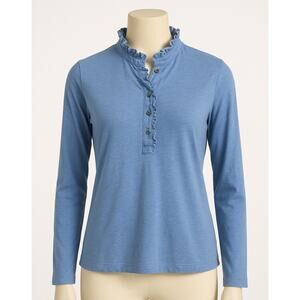 Brooks Brothers Supima Cotton Ruffle Henley Long Sleeve Top Blue Size Large